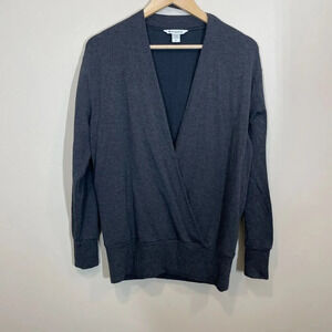 Athleta Purana V-Neck Wrap Sweatshirt Cardigan Dark Gray Size Small Modal Blend